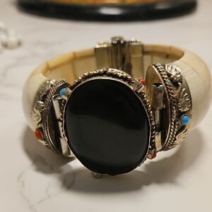 Vintage BONE Cuff Bracelet with Gemstone